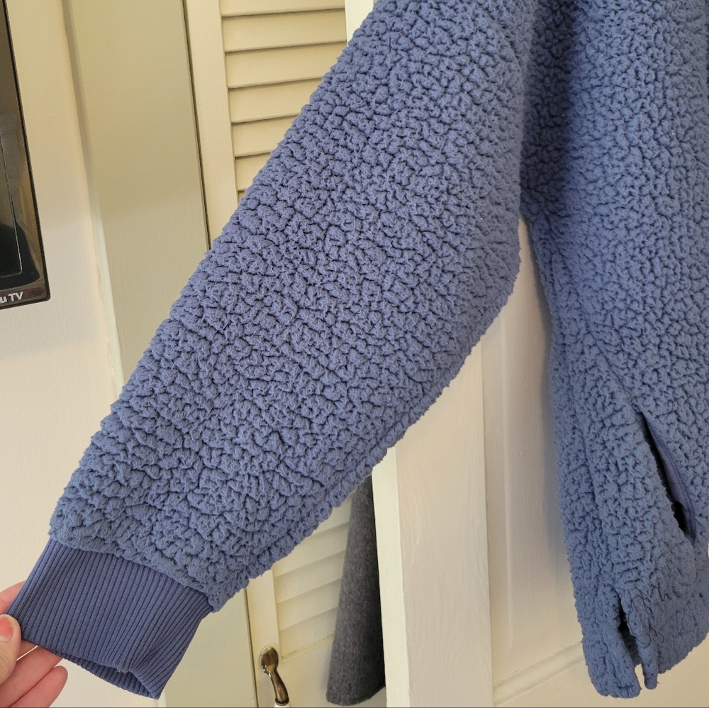 Aerie Denim Blue Long Sleeve Quarter Zip Sherpa Pullover Fleece Size XL - Picture 4 of 10